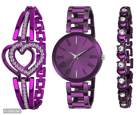 Motugaju Analog Purple Round Dial Combo Watch with Gift Bracelet for Women Or Girls