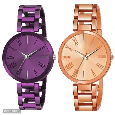 MotugajuAnalog Purple Rosegold Round Dial Combo Of 2 Watch For Girls And Womens