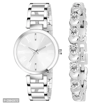 Motu Gaju Analog Silver Dial Watch And Bracelet Combo For Girls And Womens Pack Of 2