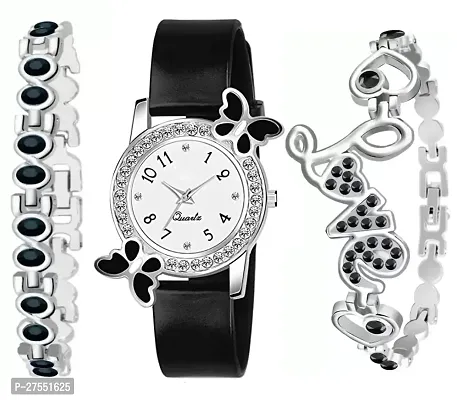 Analog White Dial Watch With Love Bracelet Steel Belt