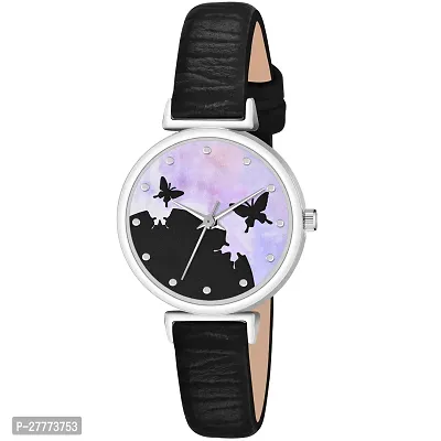 Stylish Black Genuine Leather Analog Watch For Women