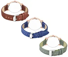 Motugaju Analog Flowered Dial Brown Blue Green Colour Leather Strap Combo Watch For Womens and Girls Pack Of 3 Watches-thumb1