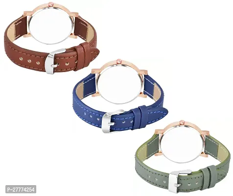 Motugaju Analog Flowered Dial Brown Blue Green Colour Leather Strap Combo Watch For Womens and Girls Pack Of 3 Watches-thumb2