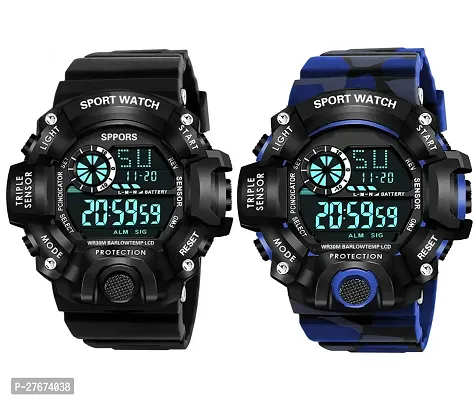 Digital Watch Shockproof Automatic Army Blue Black Color Strap Waterproof Digital Sports Combo Watch for Men Kids Watch for Boys Watch for Men Pack of 2