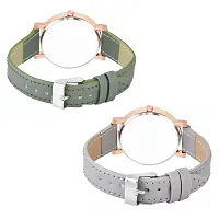 Motugaju Analog Flowered Dial Green Grey Colour Leather Strap Combo Watch For Womens and Girls Pack Of 2 Watches-thumb1