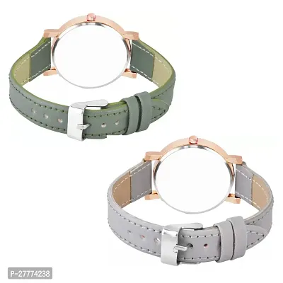 Motugaju Analog Flowered Dial Green Grey Colour Leather Strap Combo Watch For Womens and Girls Pack Of 2 Watches-thumb2