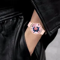 Pink Color Flower Dial Designer Leather Belt Analog Watch For Women and Girls-thumb4