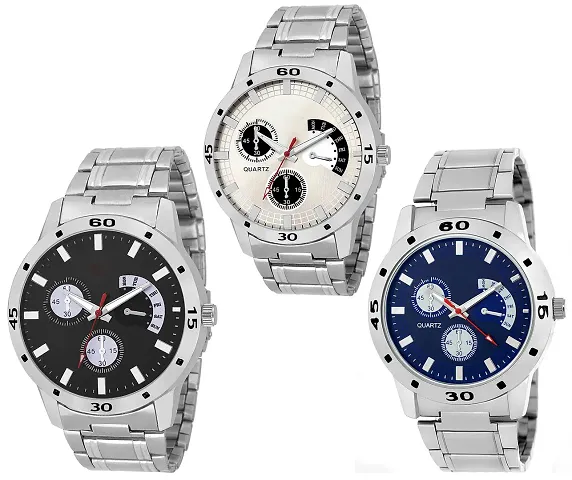 Analog Stainless Strap Combo Watch For Man Pack Of 3