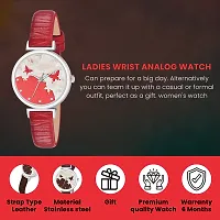 Stylish Red Genuine Leather Analog Watch For Women-thumb1