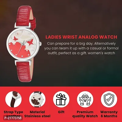 Stylish Red Genuine Leather Analog Watch For Women-thumb2