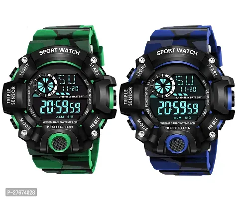 Digital Watch Shockproof Automatic Army Green Blue Color Strap Waterproof Digital Sports Combo Watch for Men Kids Watch for Boys Watch for Men Pack of 2-thumb0