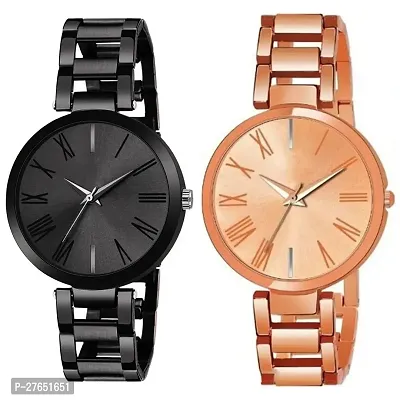 MotugajuAnalog Black Rosegold Round Dial Combo Of 2 Watch For Girls And Womens