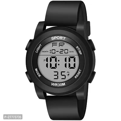 Stylish Black Dial Digital LED Multi Function Black Rubber Strap Sport Watch For Men And Boys