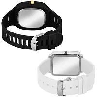 Motugaju Analog Square Black White Color Dial Premium Silicon And PU Strap ADDI Stylish Designer Analog Watch Combo for Boys And Girls-thumb1