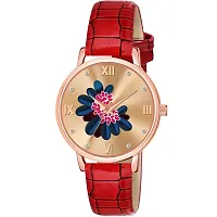 Motugaju Black Red Color Flower Dial Designer Leather Belt Analog Combo Of 2 Watch For Women and Girls-thumb2