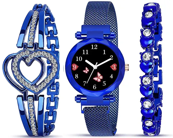 Analogue Dial Magnet Watch with Gift Bracelet for Women or Girls(Combo of 3)