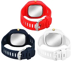 Motugaju Square Dial Blue White Red Analog Watches With Silicon Strap Stylish ADDI Designer Combo Watch for Mens  Boys Pack Of 3-thumb1