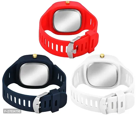 Motugaju Square Dial Blue White Red Analog Watches With Silicon Strap Stylish ADDI Designer Combo Watch for Mens  Boys Pack Of 3-thumb2