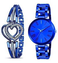 Motugaju Analog Blue Round Dial Combo Watch with Gift Bracelet for Women Or Girls-thumb1