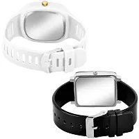 Motugaju Analog Square White Black Color Dial Premium Silicon And PU Strap ADDI Stylish Designer Analog Watch Combo for Boys And Girls-thumb1