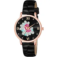 Motugaju Black White Color Flower Dial Designer Leather Belt Analog Combo Of 2 Watch For Women and Girls-thumb1