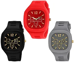 Motugaju Square Dial Black Grey Red Analog Watches With Silicon Strap Stylish ADDI Designer Combo Watch for Mens  Boys Pack Of 3-thumb2