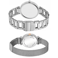 Motugaju Analog Silver Dial Stainless Steel Magnetic Belt Watch Combo For Womens And Girls Pack Of 2-thumb1