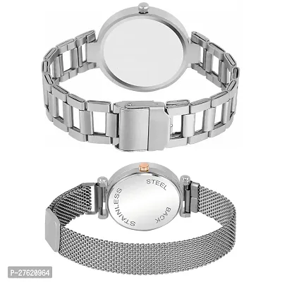 Motugaju Analog Silver Dial Stainless Steel Magnetic Belt Watch Combo For Womens And Girls Pack Of 2-thumb2