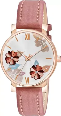 Motugaju Analog Flowered Dial Brown Peach Colour Leather Strap Combo Watch For Womens and Girls Pack Of 2 Watches-thumb3