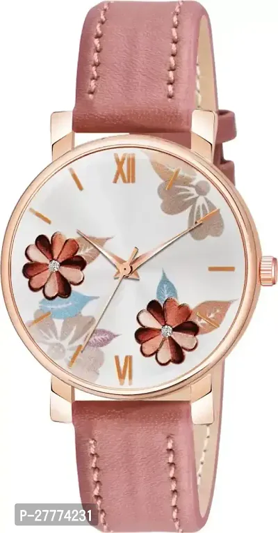 Motugaju Analog Flowered Dial Brown Peach Colour Leather Strap Combo Watch For Womens and Girls Pack Of 2 Watches-thumb4