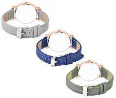 Motugaju Analog Flowered Dial Grey Blue Green Colour Leather Strap Combo Watch For Womens and Girls Pack Of 3 Watches-thumb1