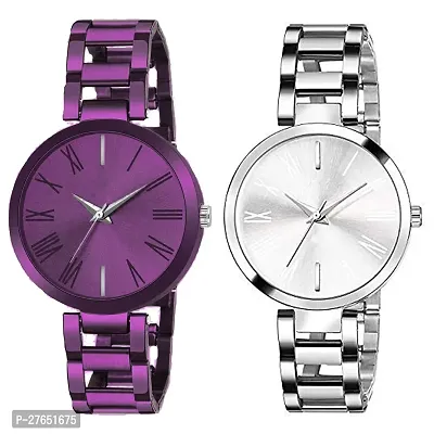 MotugajuAnalog Purple Silver Round Dial Combo Of 2 Watch For Girls And Womens