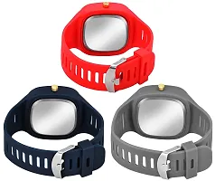 Motugaju Square Dial Blue Grey Red Analog Watches With Silicon Strap Stylish ADDI Designer Combo Watch for Mens  Boys Pack Of 3-thumb1