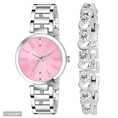 Motu Gaju Analog Pink Dial Watch And Bracelet Combo For Girls And Womens Pack Of 2