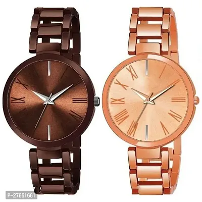 MotugajuAnalog Brown Rosegold Round Dial Combo Of 2 Watch For Girls And Womens-thumb0