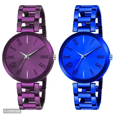 MotugajuAnalog Purple Blue Round Dial Combo Of 2 Watch For Girls And Womens