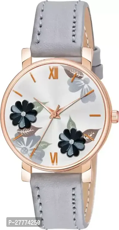 Motugaju Analog Flowered Dial Grey Peach Green Colour Leather Strap Combo Watch For Womens and Girls Pack Of 3 Watches-thumb3