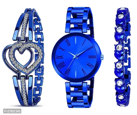 Motugaju Analog Blue Round Dial Combo Watch with Gift Bracelet for Women Or Girls-thumb0