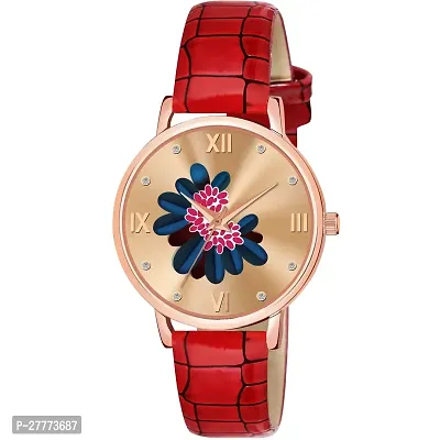 Motugaju Black Blue Red Color Flower Dial Designer Leather Belt Analog Combo Of 3 Watch For Women and Girls-thumb4