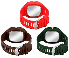 Motugaju Square Dial Brown Green  Red Analog Watches With Silicon Strap Stylish ADDI Designer Combo Watch for Mens  Boys Pack Of 3-thumb1