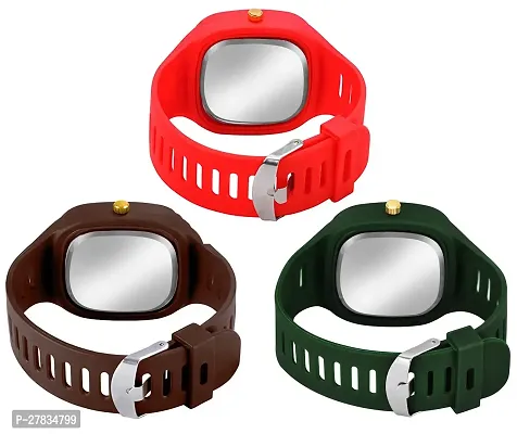 Motugaju Square Dial Brown Green  Red Analog Watches With Silicon Strap Stylish ADDI Designer Combo Watch for Mens  Boys Pack Of 3-thumb2