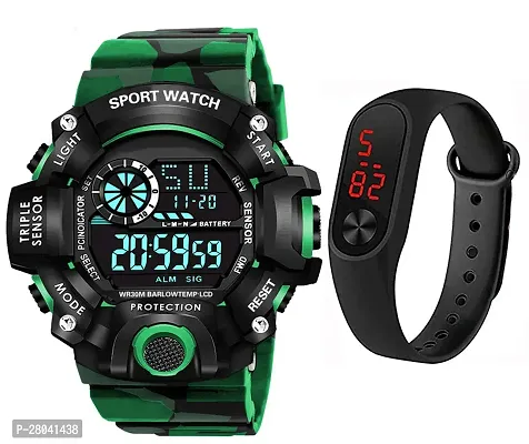 Motu Gaju Digital Watch With Led Shockproof Multi-Functional Automatic Green Strap Waterproof Digital Sports Watch for Mens Kids Watch for Boys Watch For Men Pack of 2-thumb0