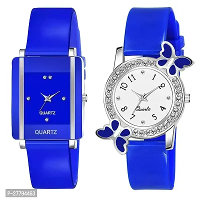 Motugaju Analog Blue Dial Square And Butterfly Round Dial Combo Watch For Girls And Womens-Set Of 2