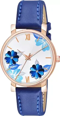 Motugaju Analog Flowered Dial Brown Blue Colour Leather Strap Combo Watch For Womens and Girls Pack Of 2 Watches-thumb3