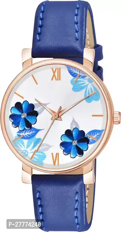 Motugaju Analog Flowered Dial Brown Blue Colour Leather Strap Combo Watch For Womens and Girls Pack Of 2 Watches-thumb4