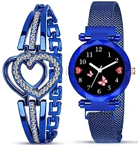 Motugaju Branded Blue Analogue Diamond Black Butterfly Dial Blue Magnet Watch With Gift Bracelet For Women Or Girls And Watch For Girl or Women (Combo of 3)-thumb3