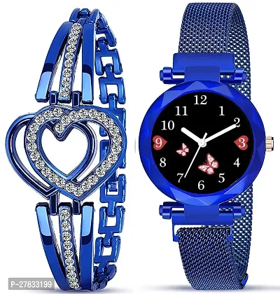 Motugaju Branded Blue Analogue Diamond Black Butterfly Dial Blue Magnet Watch With Gift Bracelet For Women Or Girls And Watch For Girl or Women (Combo of 3)-thumb4