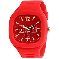 Motugaju Analog Square Red Pink Color Dial Premium Silicon And PU Strap ADDI Stylish Designer Analog Watch Combo for Boys And Girls-thumb2