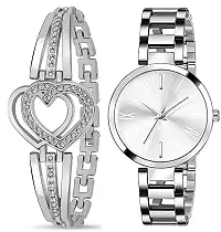 Motugaju Analog Silver Round Dial Combo Watch with Gift Bracelet for Women Or Girls-thumb1