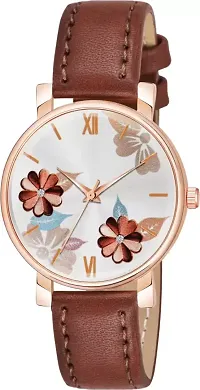 Motugaju Analog Flowered Dial Brown Blue Colour Leather Strap Combo Watch For Womens and Girls Pack Of 2 Watches-thumb2